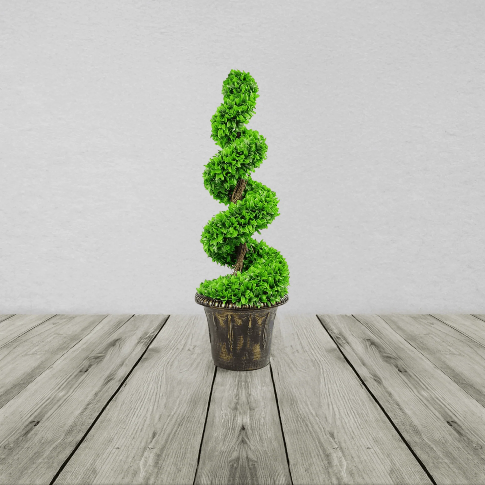 Green Large Leaf Spiral with Decorative Planter