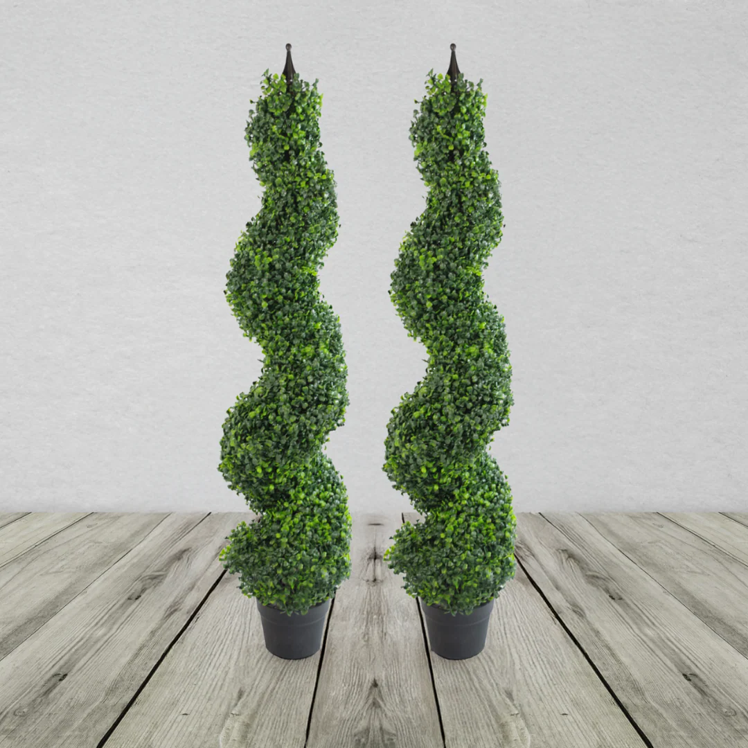 Pair of Artificial Boxwood Tower Trees