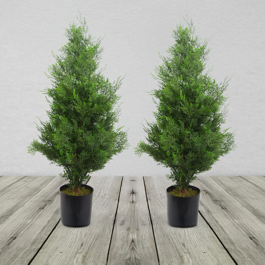 Pair of Artificial Cypress Topiary Trees