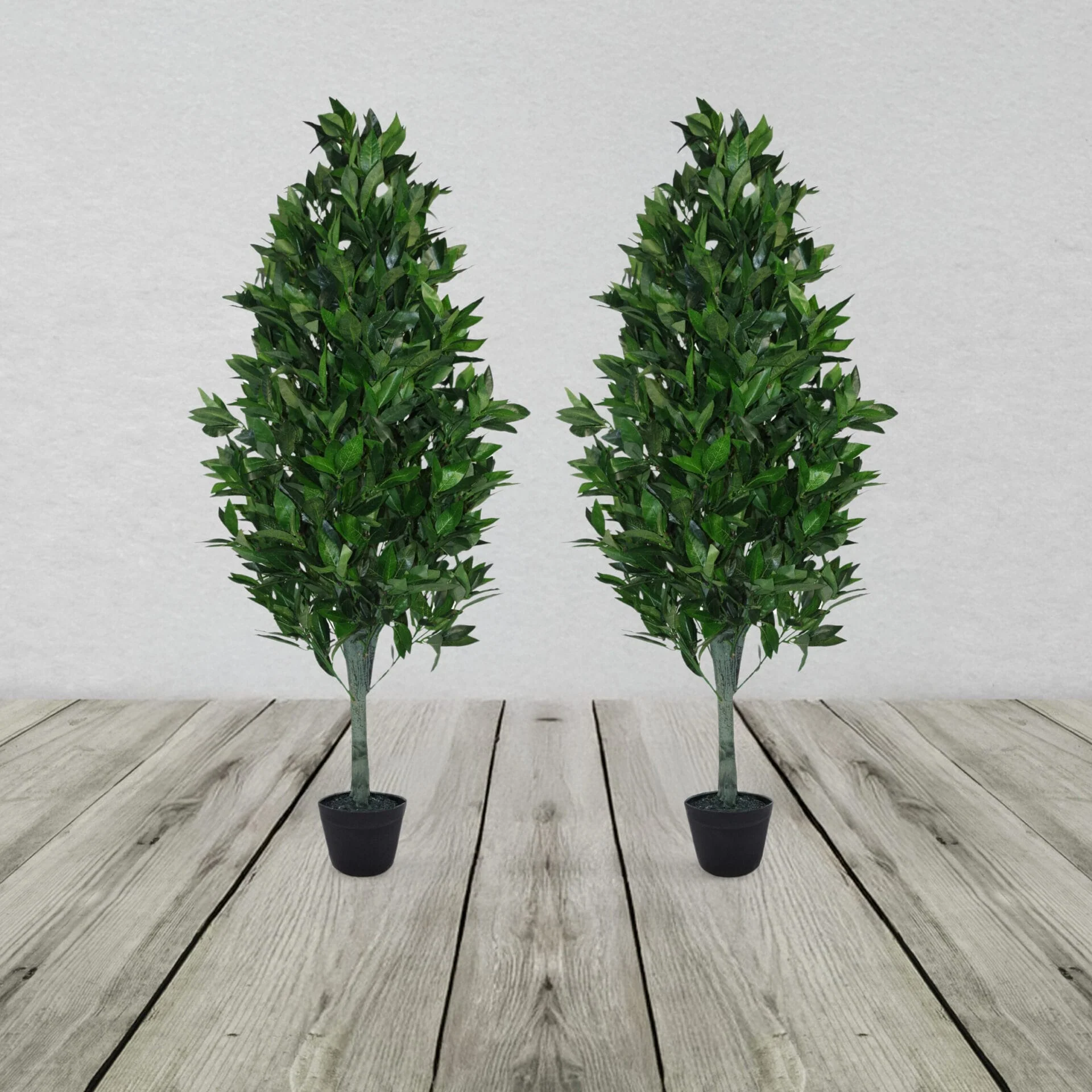 Pair of Artificial Topiary Bay Trees Pyramid Cones