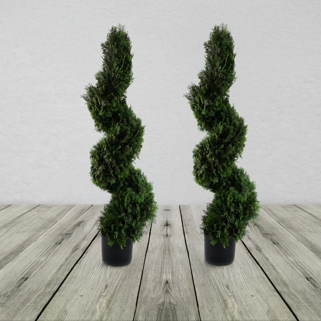 Pair of Spiral Cedar Artificial Tree